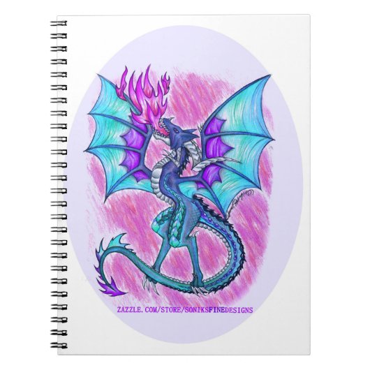 Carnet Dragon bleu violet et rose volant, respirant le fe (Devant)