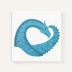 Carnet Dragon cardiaque turquoise en blanc