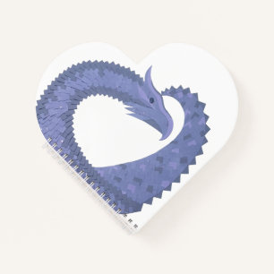 Carnet Dragon de coeur gris bleu sur blanc