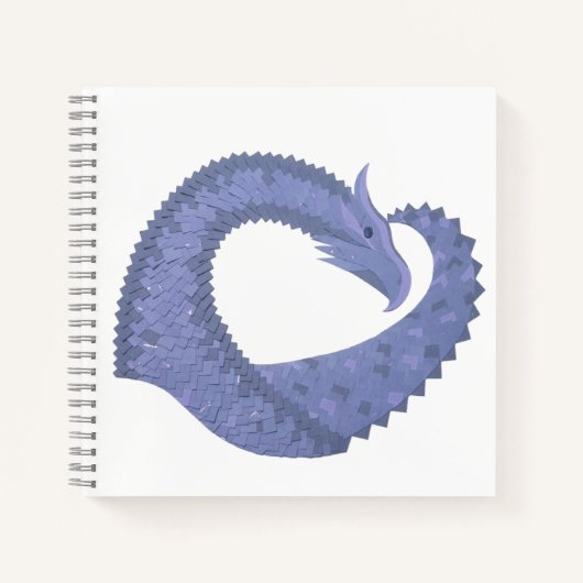 Carnet Dragon de coeur gris bleu sur blanc (Devant)