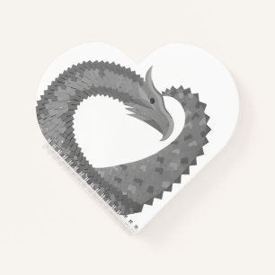 Carnet Dragon de coeur gris sur blanc