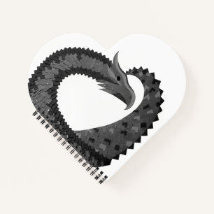 Carnet Dragon de coeur noir sur blanc