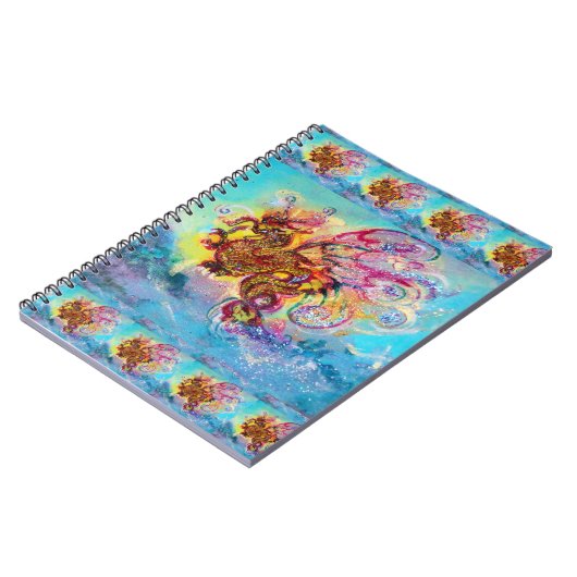 Carnet DRAGON DE MER ENTRE VAGUES Imaginaire Bleu rose (Côté gauche)