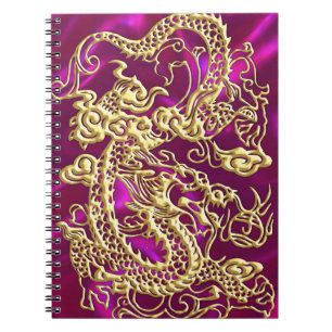 Carnet Dragon d'or embouti sur Magenta Satin Impression