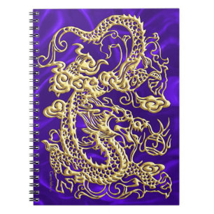 Carnet Dragon d'or embouti sur papier satin violet