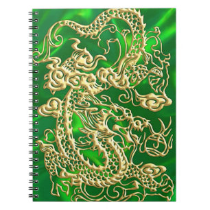 Carnet Dragon d'or en relief sur papier satin vert