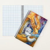 Carnet Dragon Feu et Chat Blanc dans une Forêt Mystique (À l'intérieur)