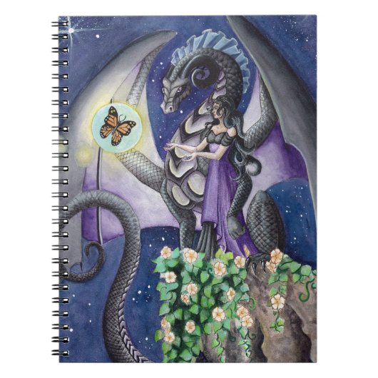Carnet Dragon noir avec l'art de dragon de papillon (Devant)