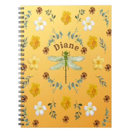 Carnet Dragonfly en or, vert, Fleurs jaunes (Devant)