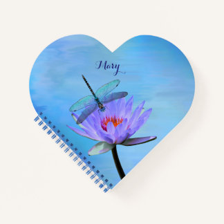 Carnet Dragonfly on Water Lily Heart Formé Notebook