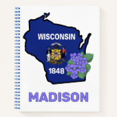 Carnet Drapeau d'état du Wisconsin et fleur bleu commun V (Devant)