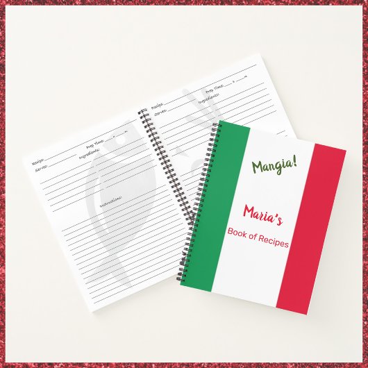 Carnet Drapeau italien Mangia Rouge blanc et vert Recette