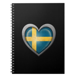 Carnet Drapeau suédois de coeur avec l'effet en métal