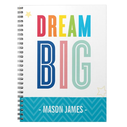 Carnet DREAM BIG cool typographie couleurs vives (Devant)