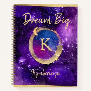 Carnet Dream Big Purple Galaxy Glam Gold Monogramme Nom