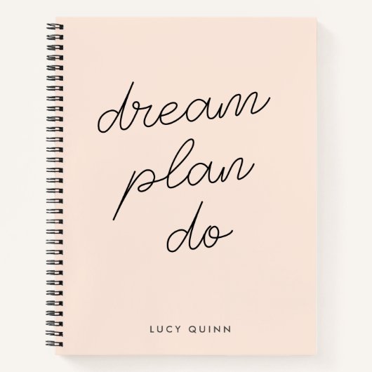Carnet Dream Plan Do | Blush Pink Modern Design Script (Devant)