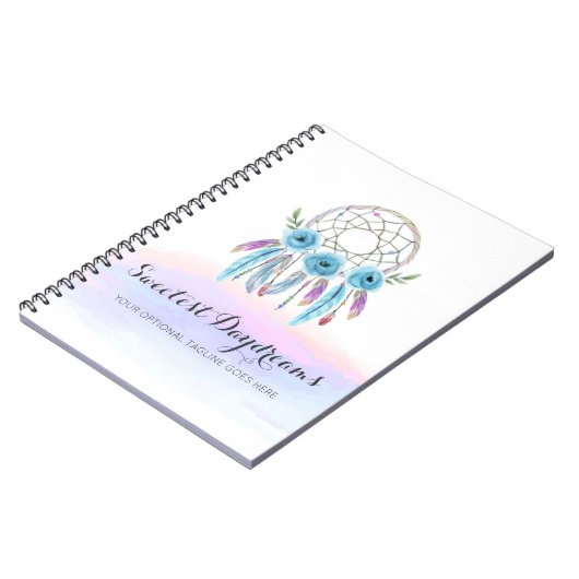 Carnet Dreamcatcher Aquarelle Plumes Rustique Boho Chic (Côté gauche)