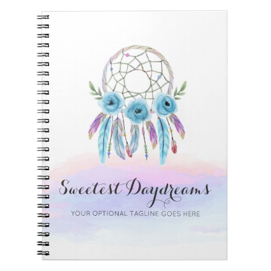Carnet Dreamcatcher Aquarelle Plumes Rustique Boho Chic (Devant)
