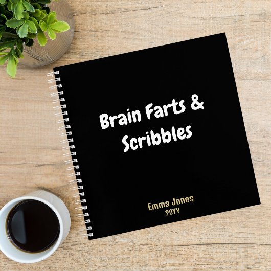 Carnet Drôle de monogramme noir « Brain Farts & Scribbles