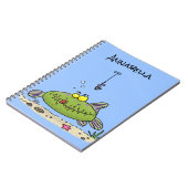 Carnet Drôle gras affamé poisson vert dessin de pêche (Côté gauche)