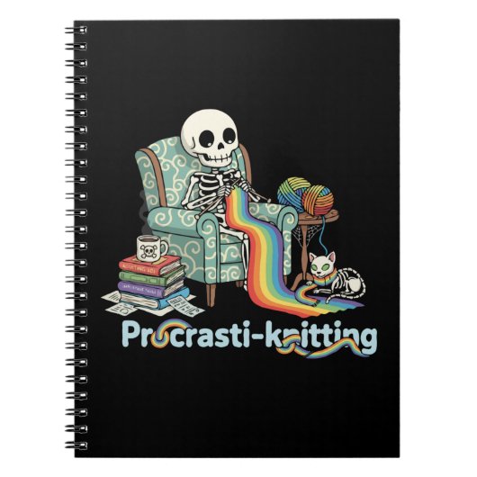 Carnet Drôle Procrasti tricot Squelette et chat avec (Devant)
