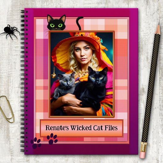 Carnet Drôle Purple Plaid Wicked Cat Fichiers Photo