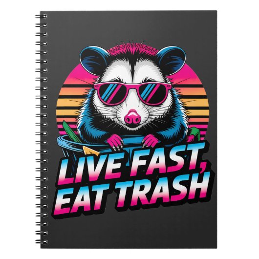 Carnet Drôle Retro Raccoon Opossum Live Fast Eat Trash (Devant)
