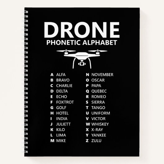 Carnet Drone NATO Phonetic Alphabet – Black Graph (Devant)
