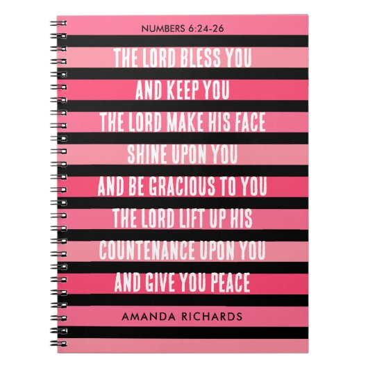 Carnet du journal de prières rayées roses (Devant)