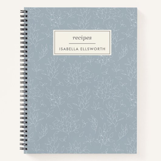 Carnet Dusty Blue Botanical Line Art Personnalisé Recette (Devant)
