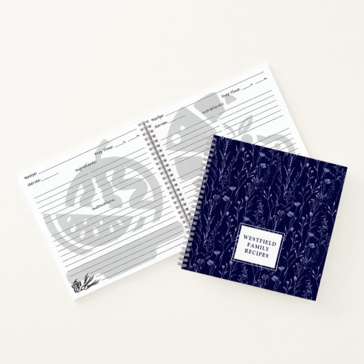 Carnet Dusty Blue Fleur sauvage Nom de famille Recette (Intérieur)