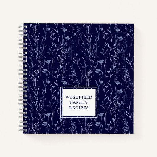 Carnet Dusty Blue Fleur sauvage Nom de famille Recette (Devant)