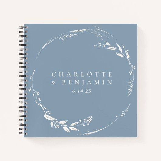 Carnet Dusty Blue Floral Wreath Monogramme personnalisé (Devant)