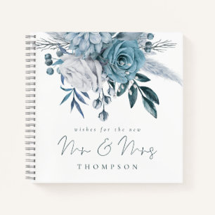 Carnet Dusty Blue Florals Souhaite Nouveau Mr. Mrs Guest 