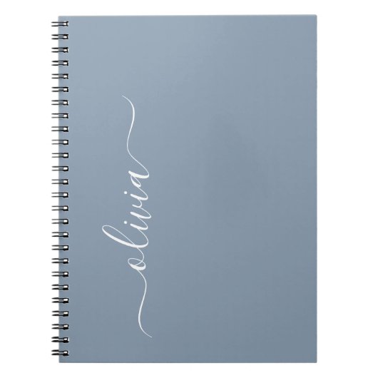 Carnet Dusty Blue Modern Script élégant Nom du monogramme (Devant)