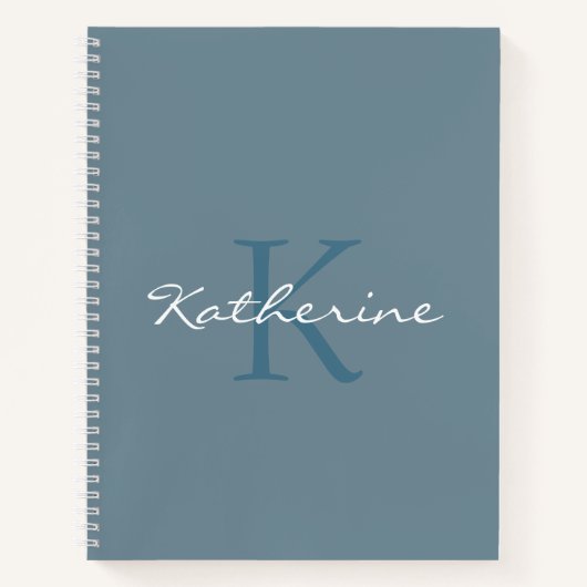 Carnet Dusty Blue Modern Script Nom Monogrammé (Devant)