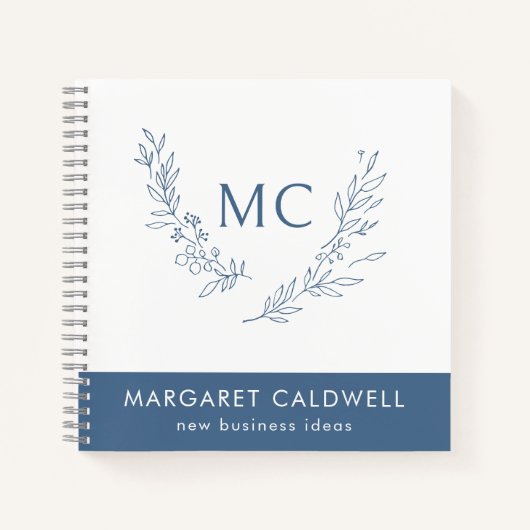 Carnet Dusty Blue Monogram Wreath Business (Devant)
