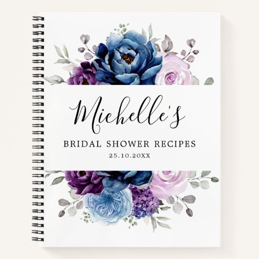 Carnet Dusty Blue Purple Navy Lilac Blooms Mariage (Devant)