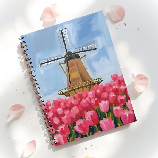 Carnet Dutch Windmill | Tulip Flower Field Watercolor