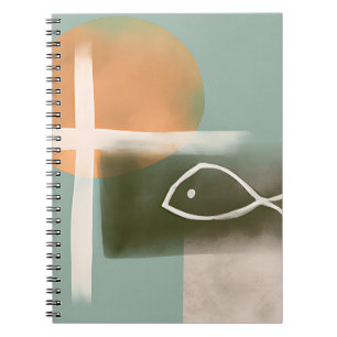 Carnet Earth tones cross and fish minimalist art 