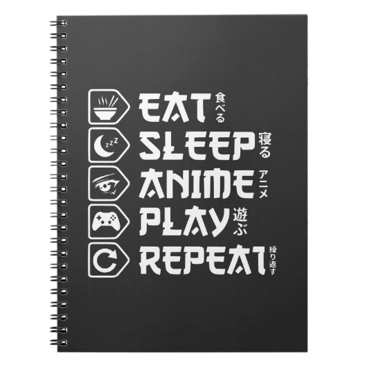 Carnet Eat Sleep Anime Play Repeat Otaku Anime Lifestyle (Devant)