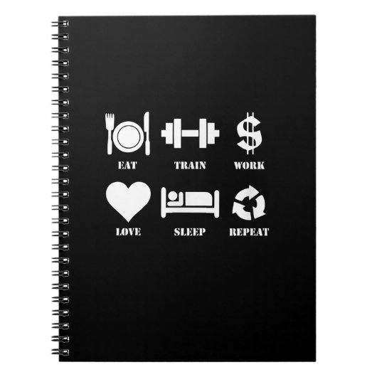 Carnet Eat Train Work Love Sleep Repeat Motivational Gym (Devant)