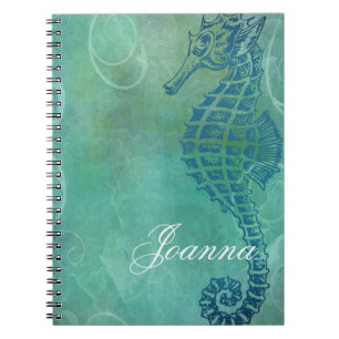 Carnet Eaux bleues, hippocampe et fioriture