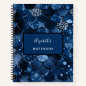 Carnet Écaille de sirène bleu marine nom (Devant)