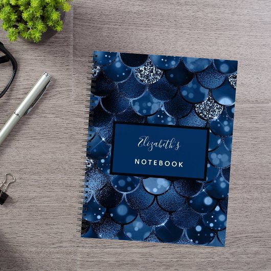 Carnet Écaille de sirène bleu marine nom