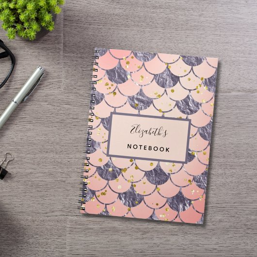 Carnet écailles de sirène rose pêche violet