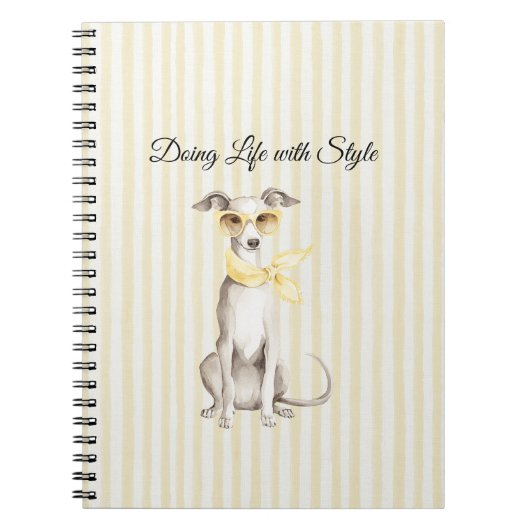 Carnet Écharpe jaune doux Chien blanc (Devant)