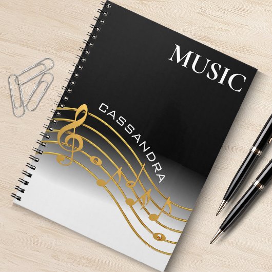 Carnet Échelle de note de musique noire et d'or