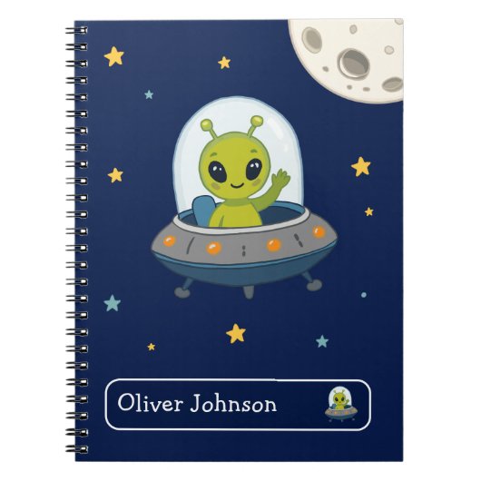 Carnet École de nom d'espace d'alien mignon personnalisé  (Devant)