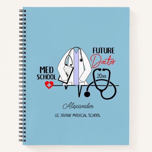 Carnet École Médicale Futur Docteur Nom Année Housse (Devant)